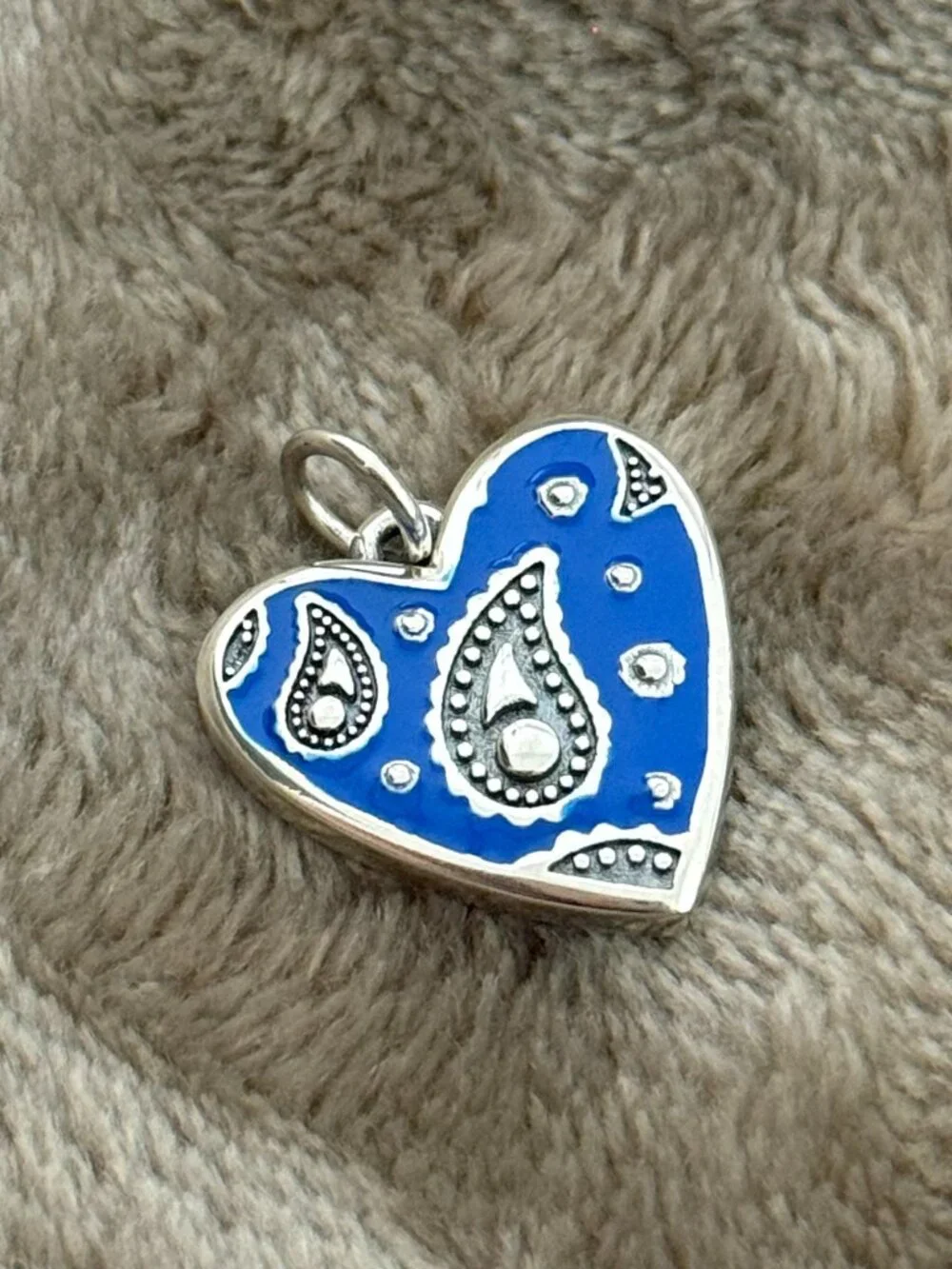 Enamel Western Bandana Heart Charm Sterling Silver Dangle